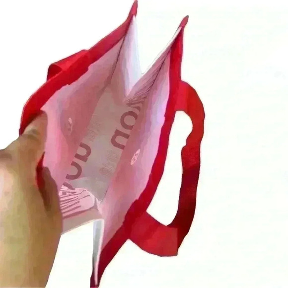 Lot of 2 Lululemon logo red & white SMALL reusable tote shopping bags - Picture 5 of 8